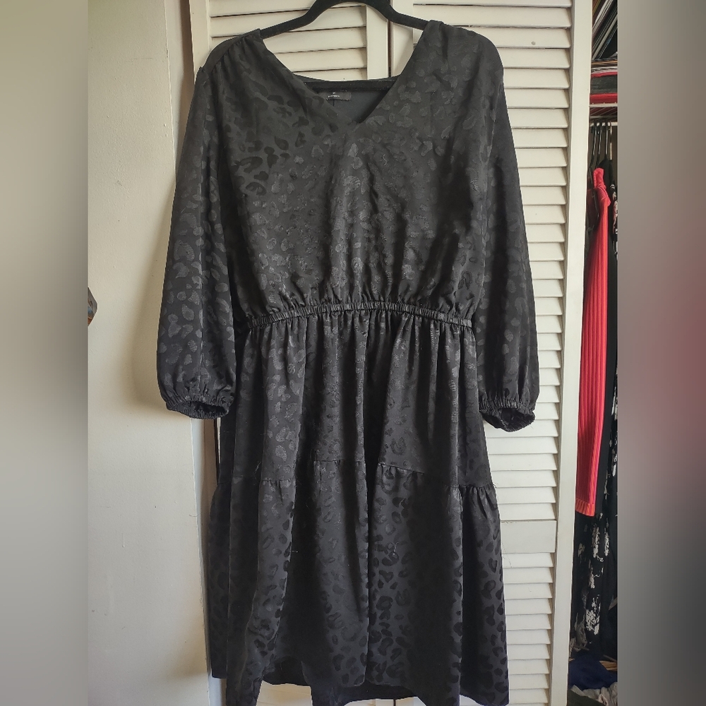 Lane Bryant Black Patterned Long Sleeve Dress